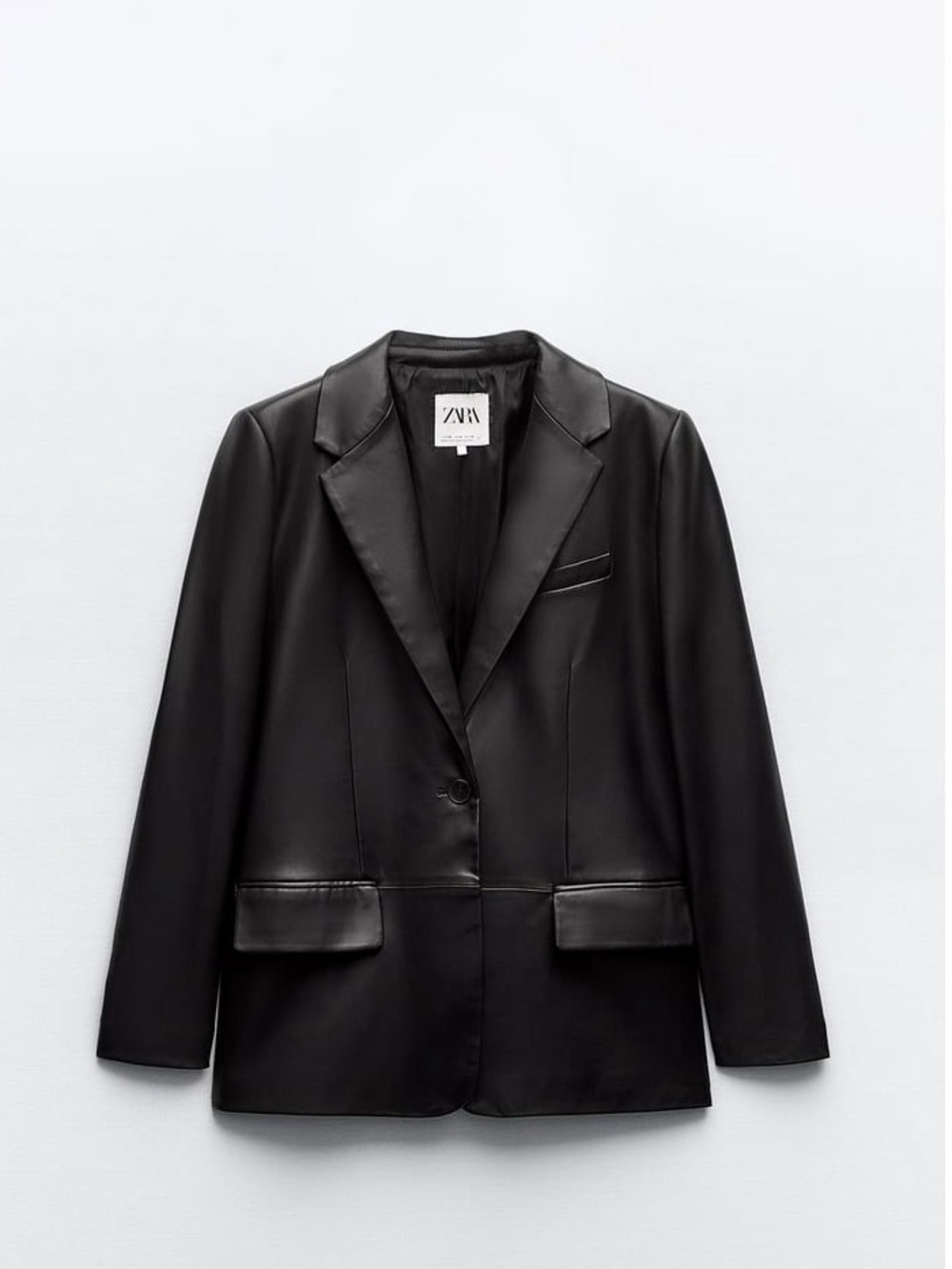 Zara Black Faux Leather Tailored Blazer